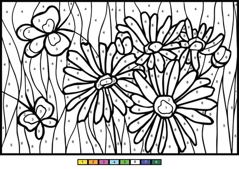 Daisy color by number free printable coloring pages