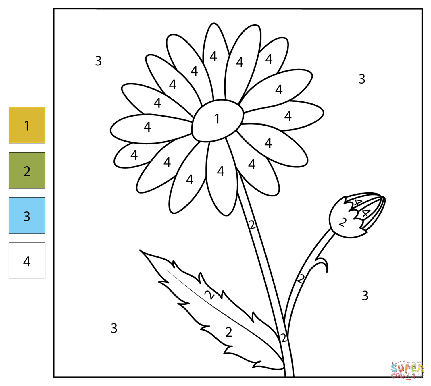 Daisy color by number free printable coloring pages