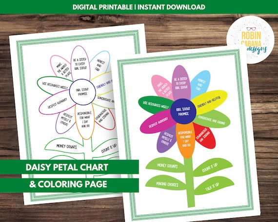 Girl scout daisy petals chart coloring page