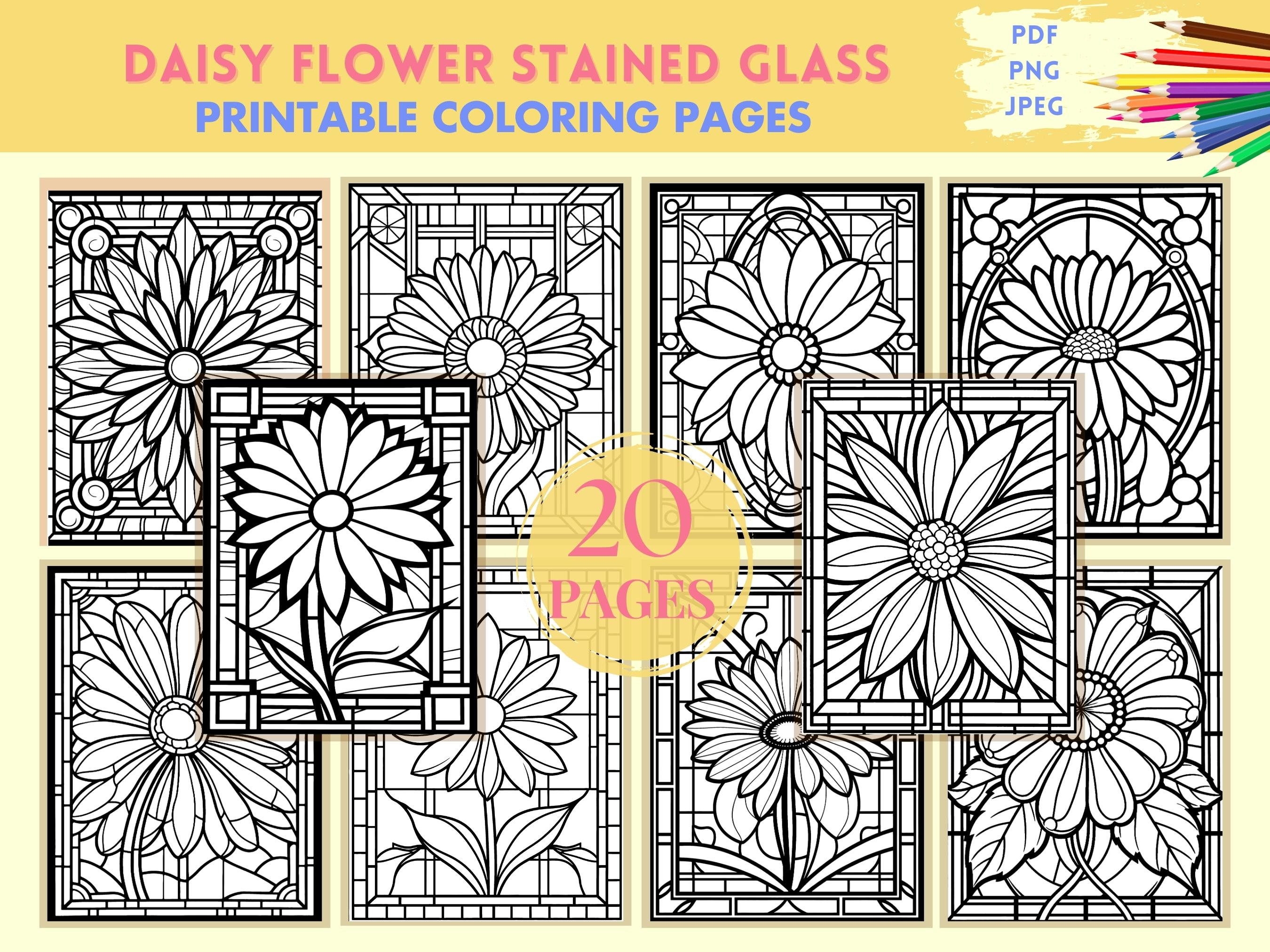 Daisy stained glass pattern coloring page printable pages