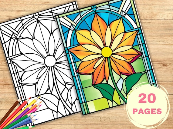 Daisy stained glass pattern coloring page printable pages pdf jpeg png daisy flower mosaic glass art instant download