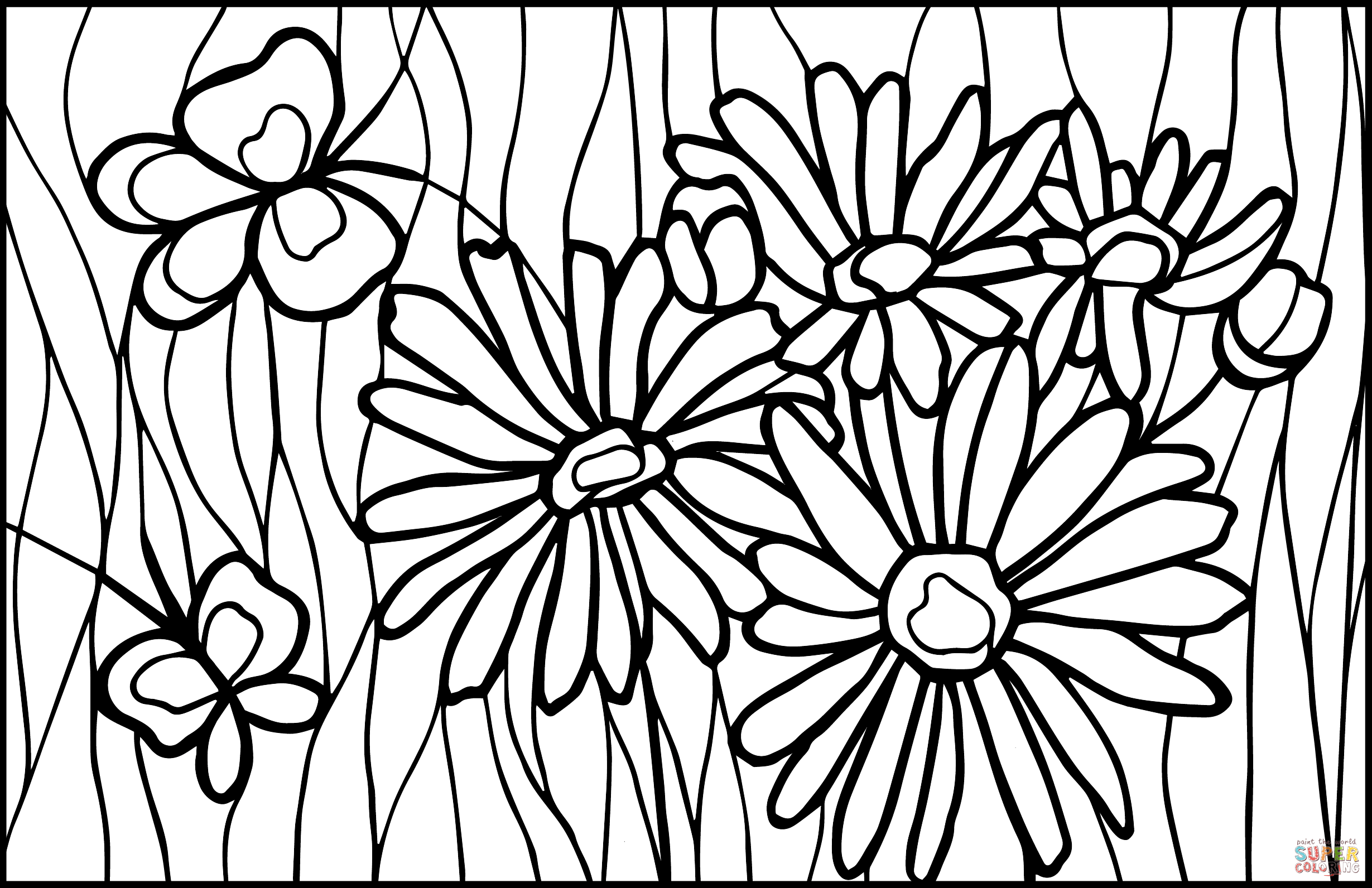 Daisy stained glass coloring page free printable coloring pages