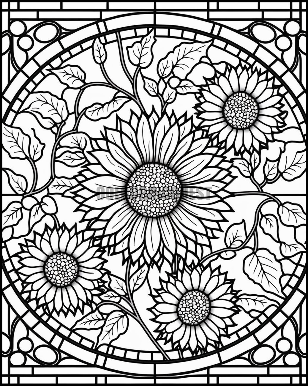 Daisies stained glass printable adult coloring page from