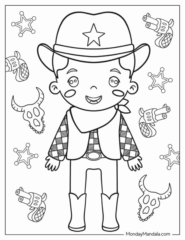 Cowboy coloring pages free pdf printables