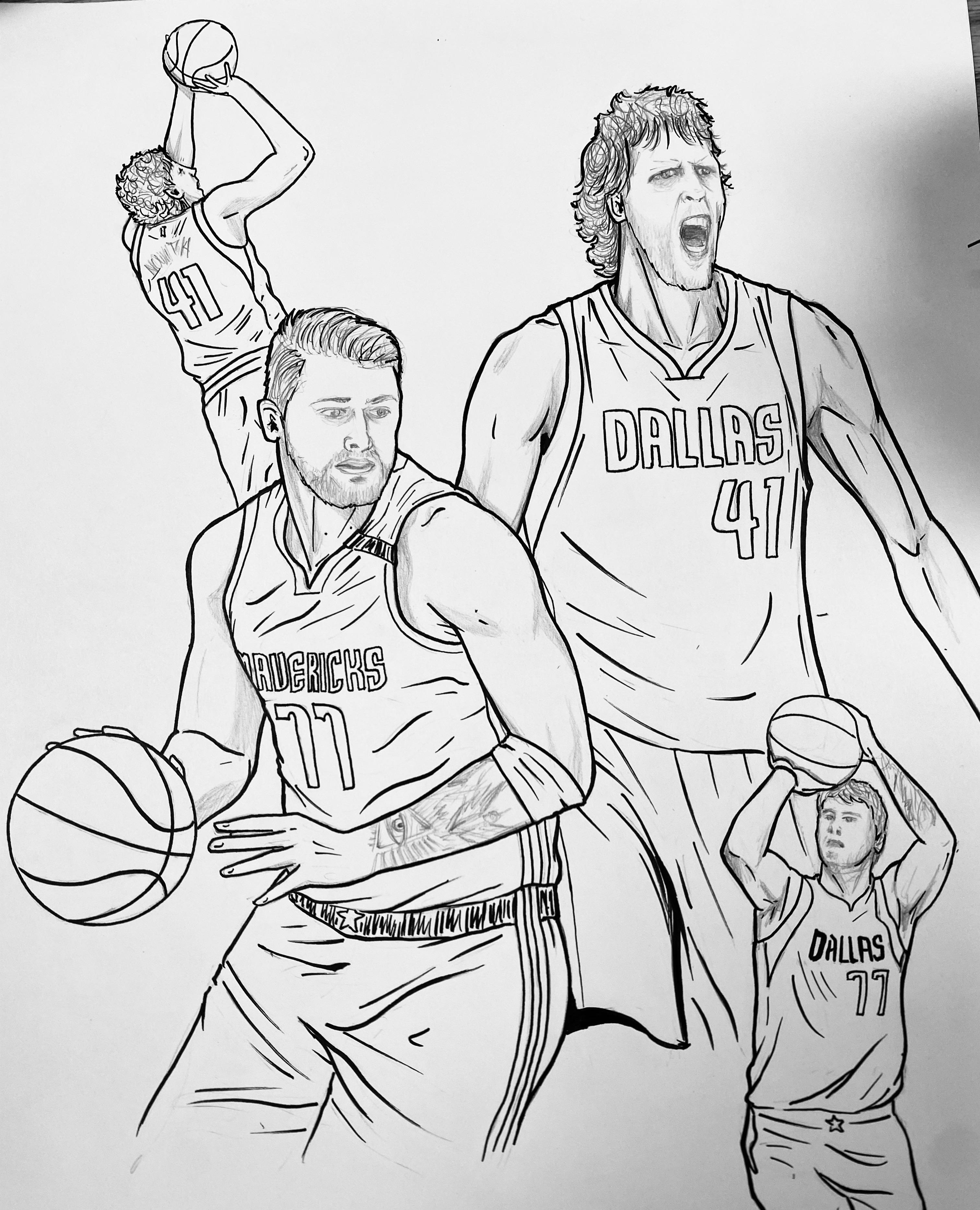 Hey everyone im a ic booksports artist heres a look at a lukadirk poster im in the process of creating ill be adding color next r mavericks