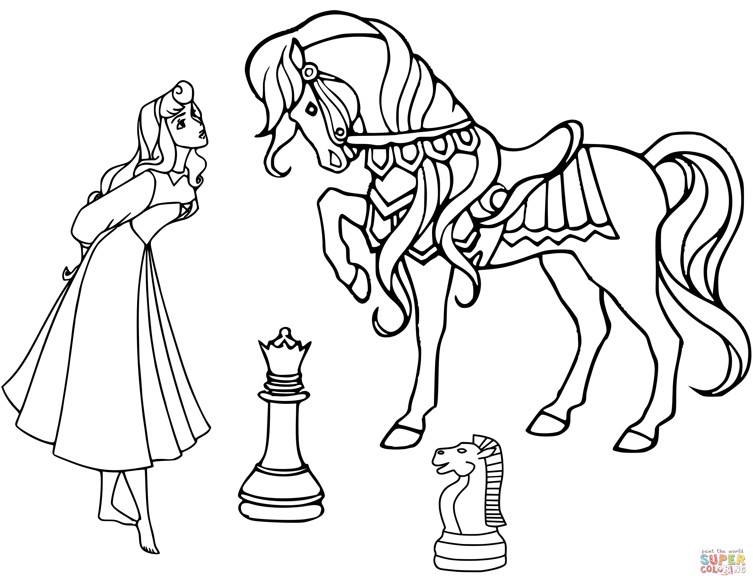Dama and horse chess pieces coloring page free printable coloring pages