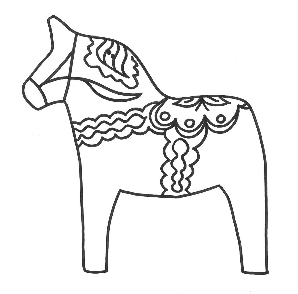 Swedish dala horse coloring picture horse pattern embroidery patterns folk embroidery
