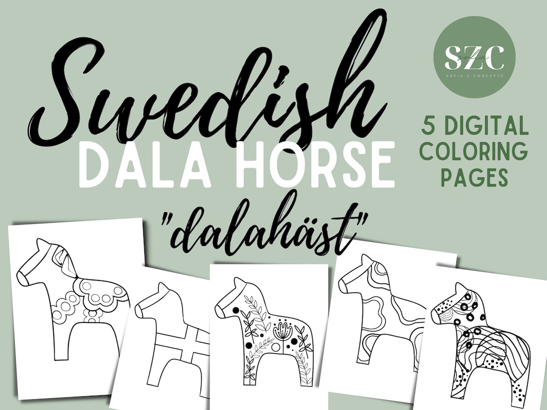 Printable coloring pages dala horse designs digital download instant download