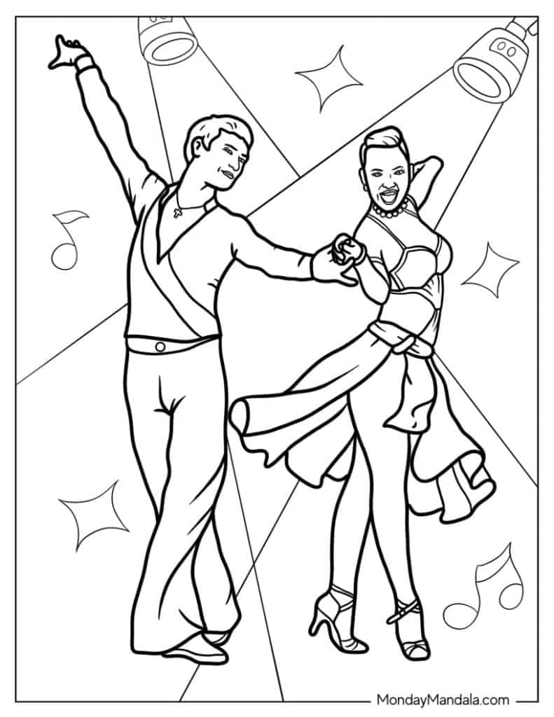 Dancing coloring pages free pdf printables