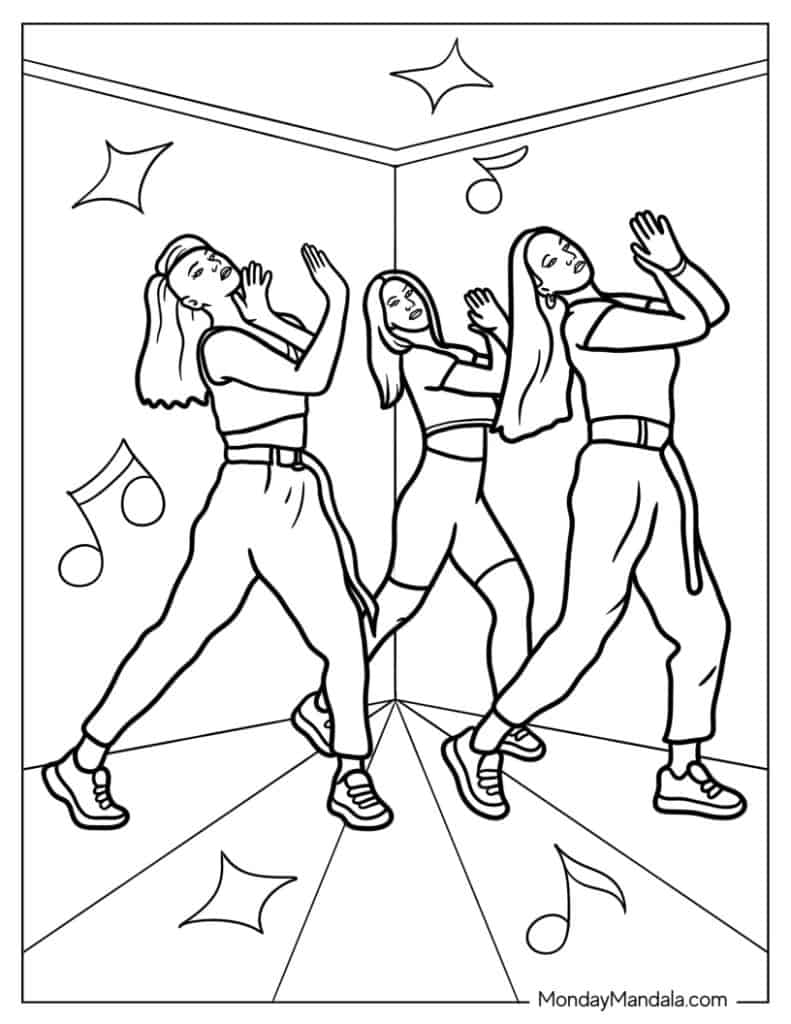 Dancing coloring pages free pdf printables