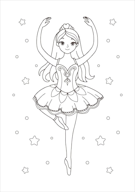 Premium vector printable ballerina coloring page