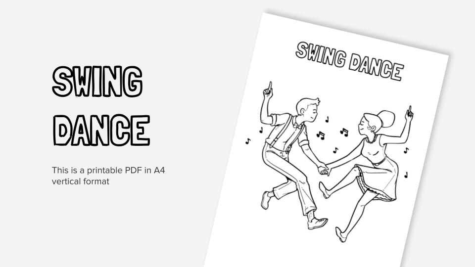 Swing dance printable coloring worksheet