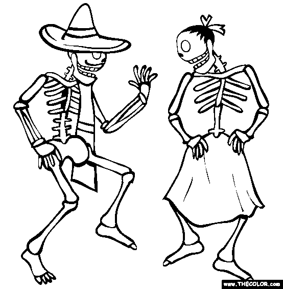 Dancing skeletons online coloring page sugar skull drawing online coloring pages dia los muertos