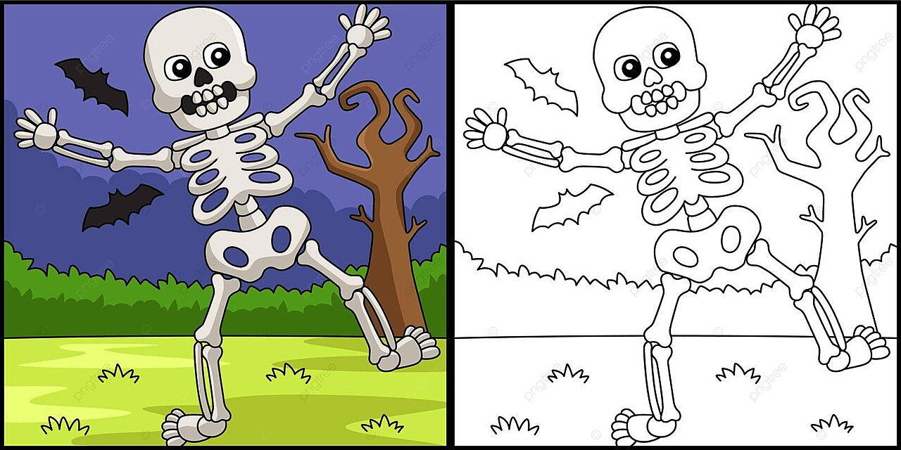 Dancing skeleton halloween coloring illustration coloring page art spooky vector coloring page art spooky png and vector with transparent background for free download