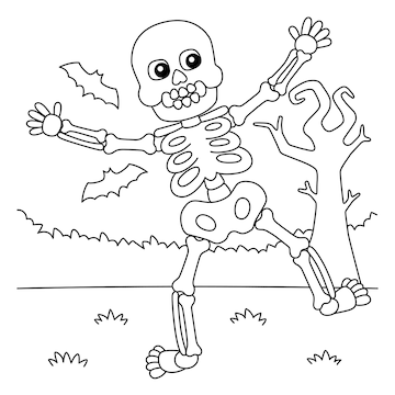 Premium vector dancing skeleton halloween coloring page for kids