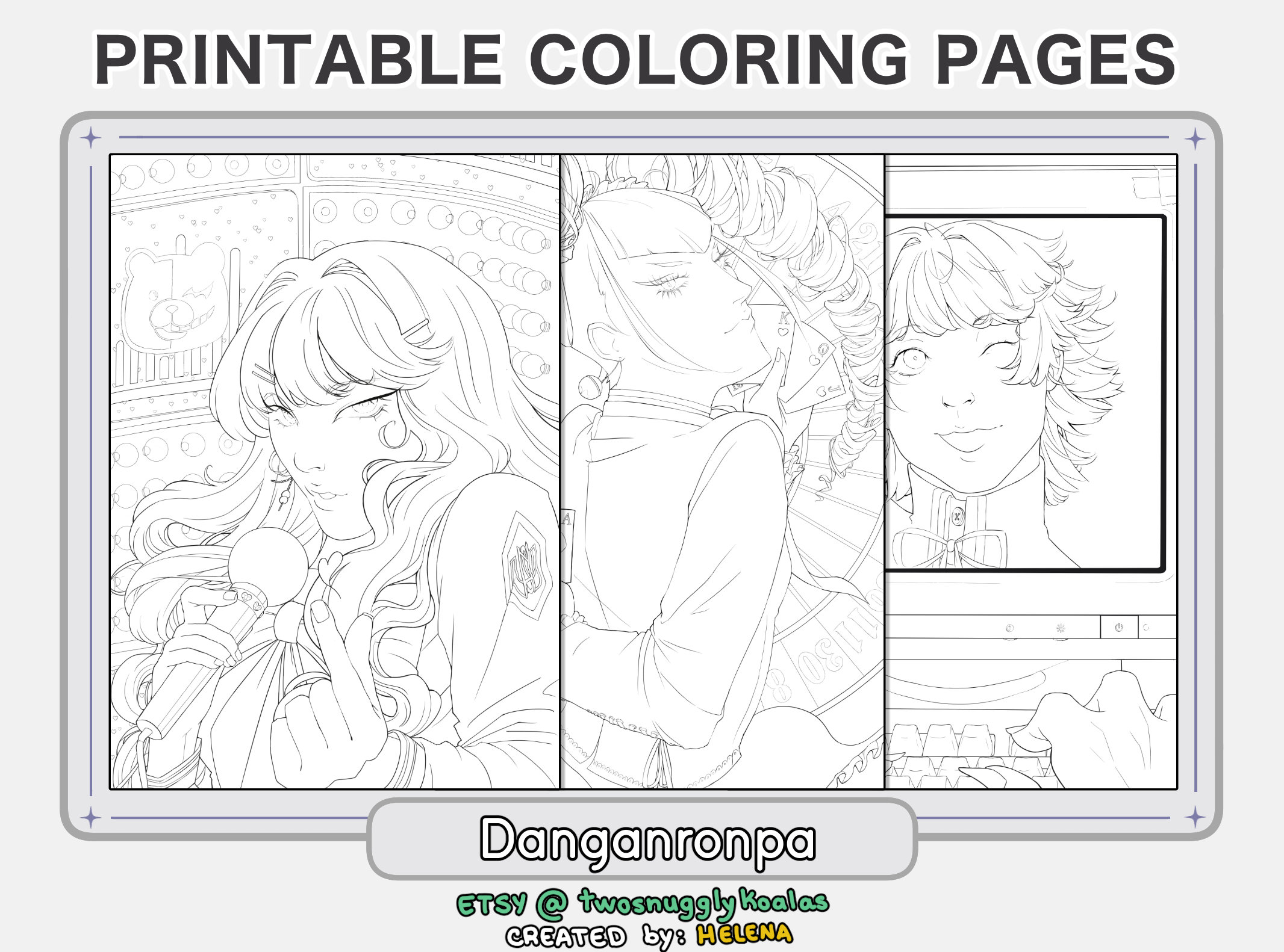 Read description printable coloring pages danganronpa pack sayaka celeste chihiro