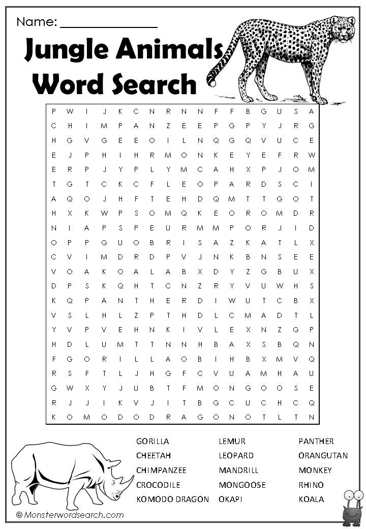 Cool jungle animals word search word puzzles for kids jungle theme activities word find