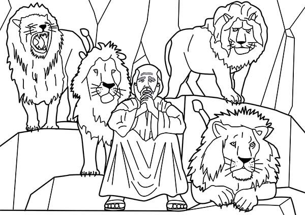 Daniel and four lions in daniel and the lions den coloring page daniel and the lions coloring pages daniel in the lions den