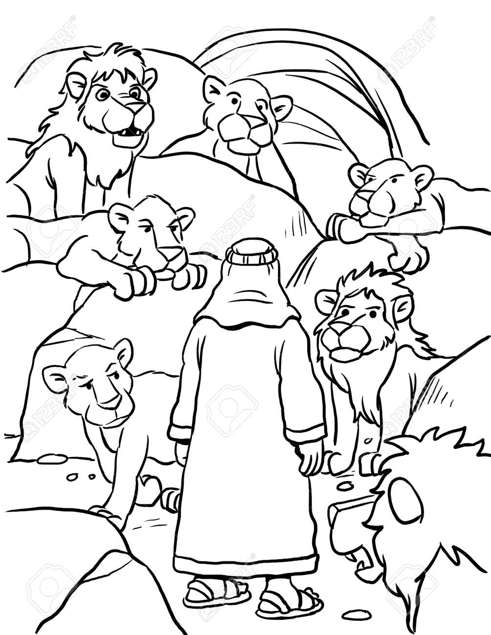 Coloring page of daniel in lions den stock photo picture and royalty free image image