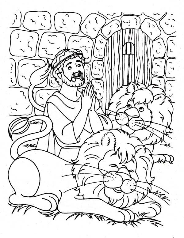 Daniel praying three times a day in daniel and the lions den coloring page sunday school coloring pages daniel and the lions bible coloring