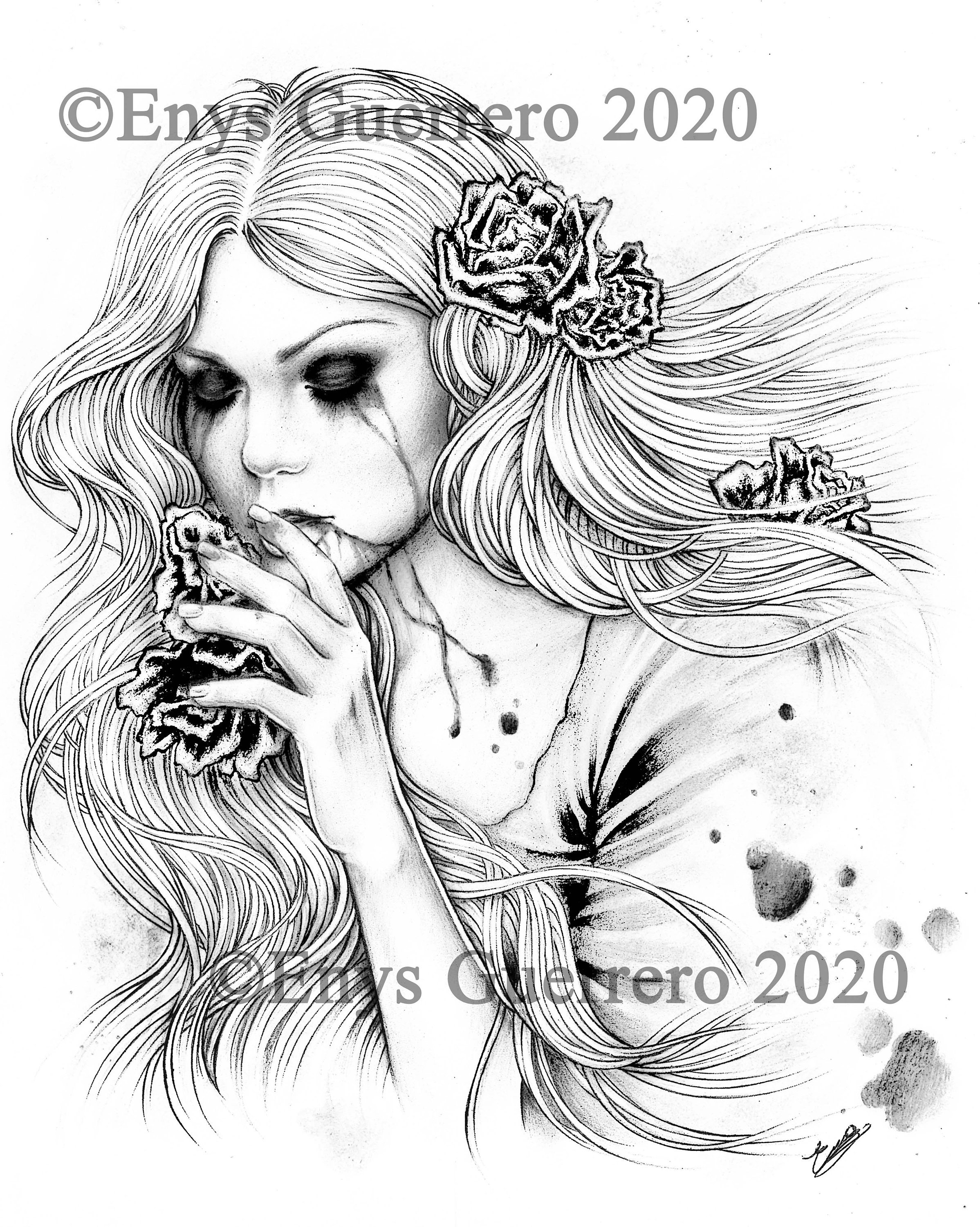 Dark secret coloring page goth fantasy printable download jpg by enys guerrero download now