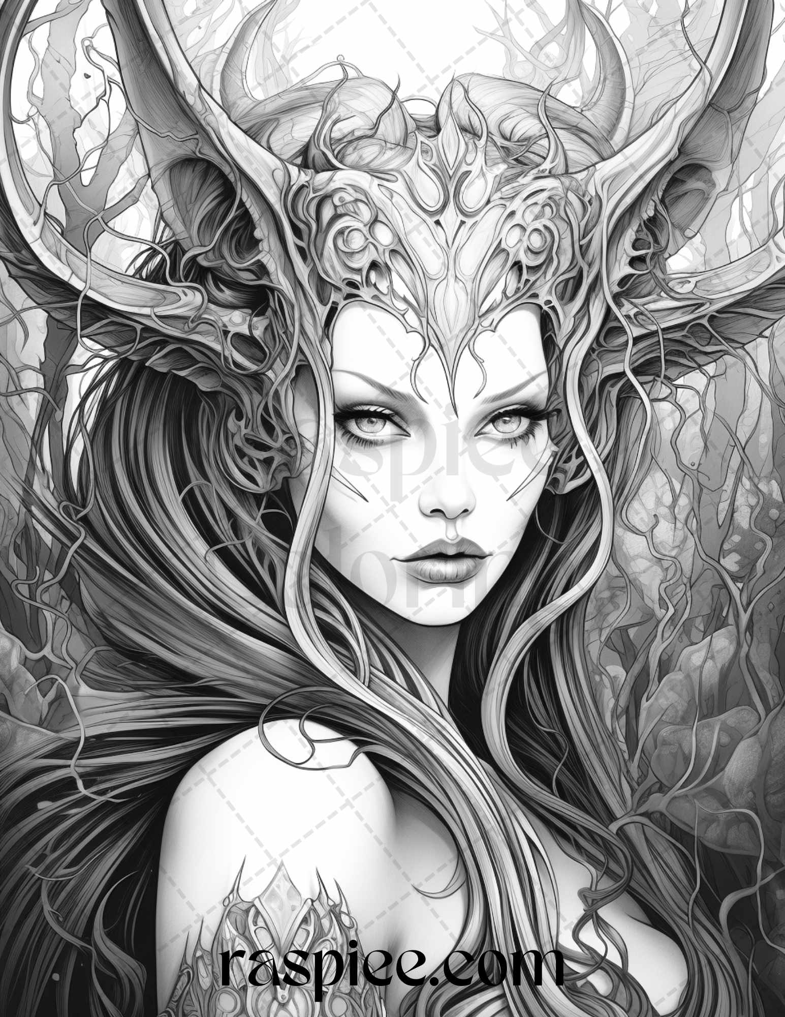 Dark evil fairy grayscale coloring pages printable for adults pdf â coloring