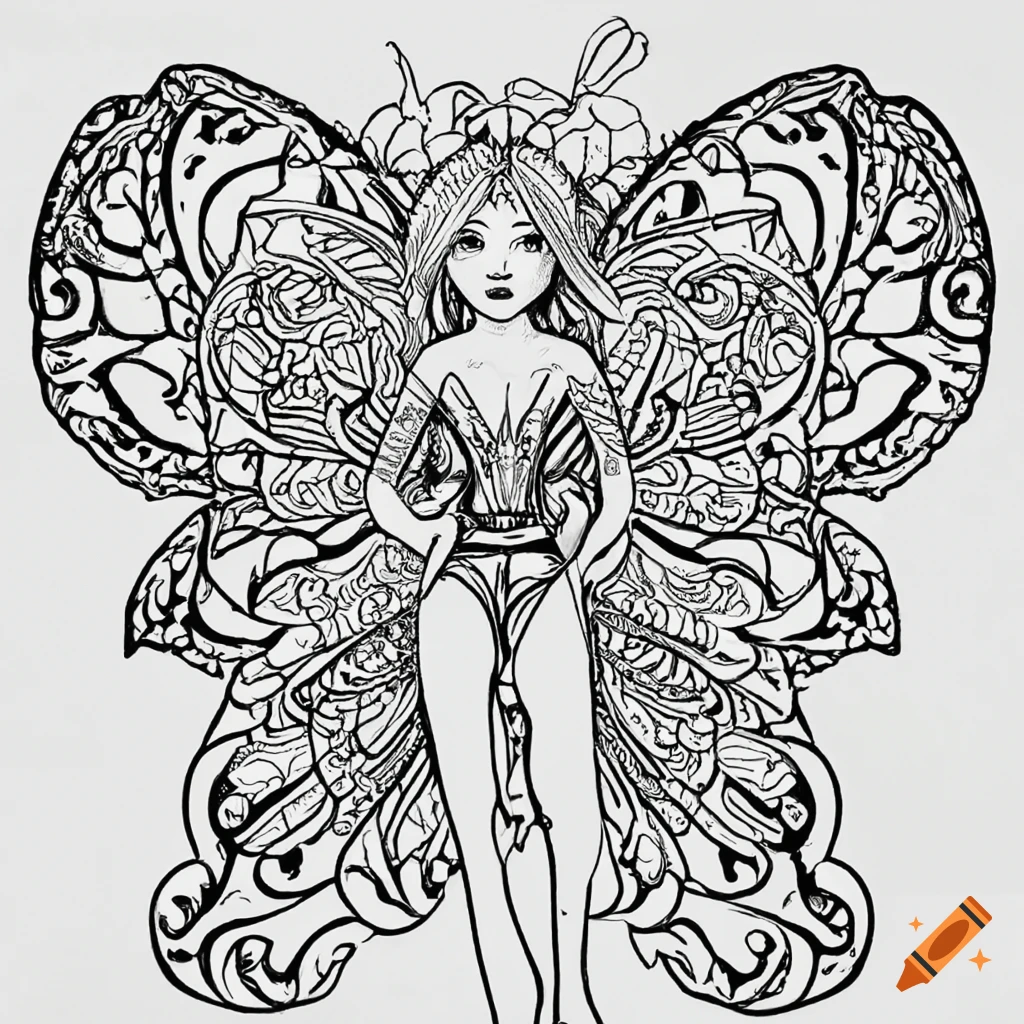 Coloring page for adults mandala fairy imagecute fairy white background clean line art fine line art