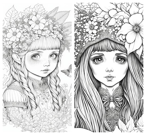 Female gnomes dark forest vol coloring pages printable adult coloring pages download grayscale illustration printable