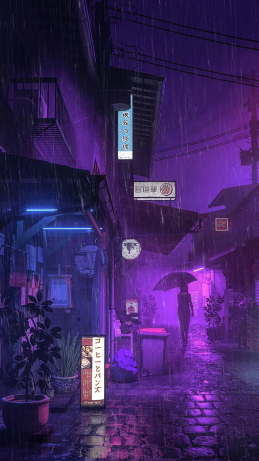 Download dark purple anime aesthetic alley wallpaper