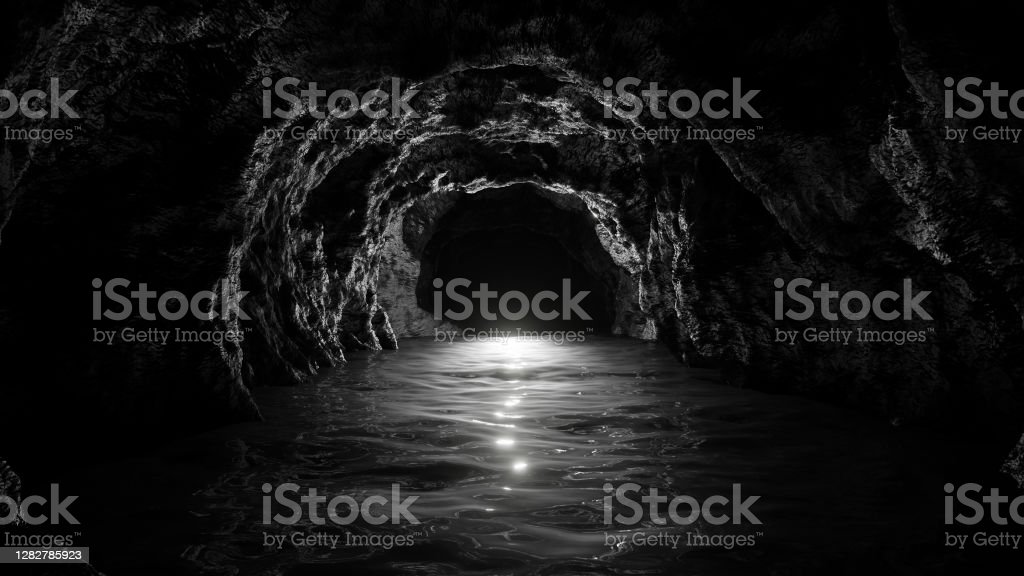 Inside underground stone cave stock photo