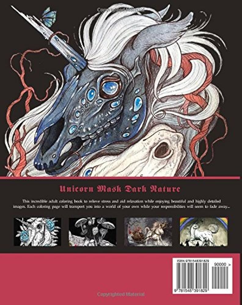 Skull unicorn mask dark nature adult coloring books cartoon emoji unicorn scarycute coloring books designs for adults relaxation coloring plus books