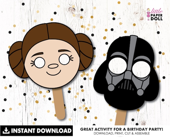 Star wars instant download paper darth vader and princess liea face mask star wars kids craft colouring sheet star wars birthday activity