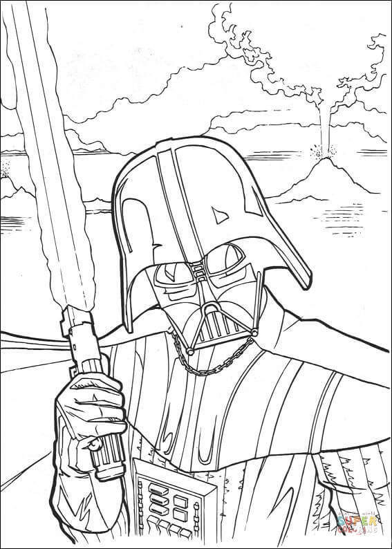 Darth vader with laser sword coloring page free printable coloring pages