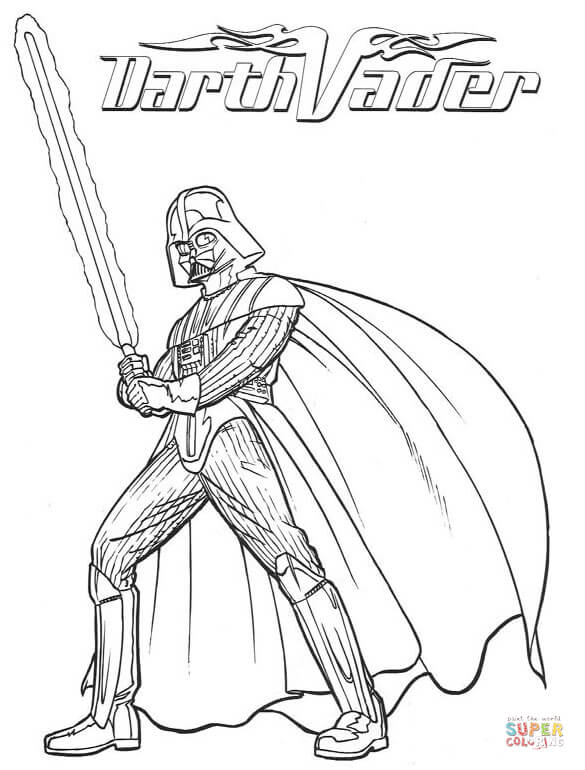 Darth vader with lightsaber coloring page free printable coloring pages
