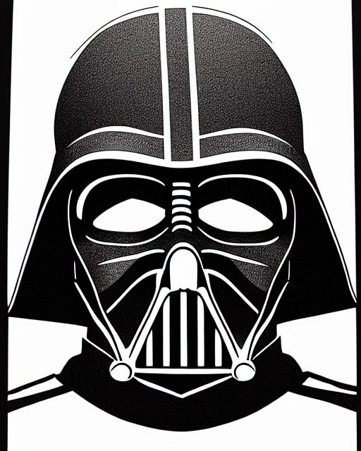 Portrait of darth vader stencil coloring book line art simple low detail