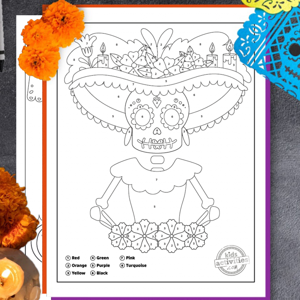 Free day of the dead color by number printable activity kids activities blog