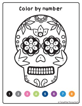 Sugar skull color by number day of the dead pintar por nãºmeros dãa de muertos