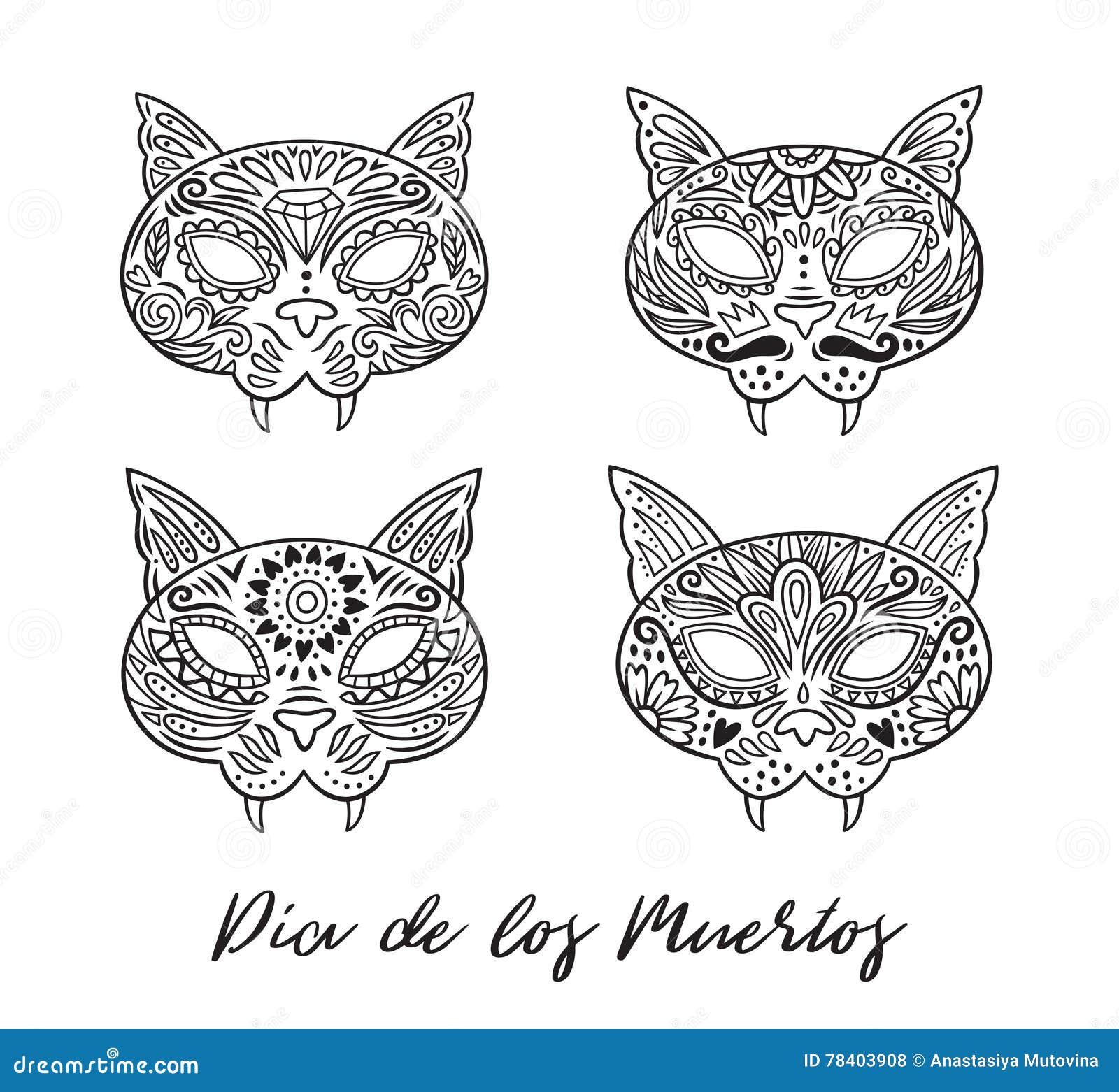 Set of cat sugar mexican skulls vector illustration stock vector