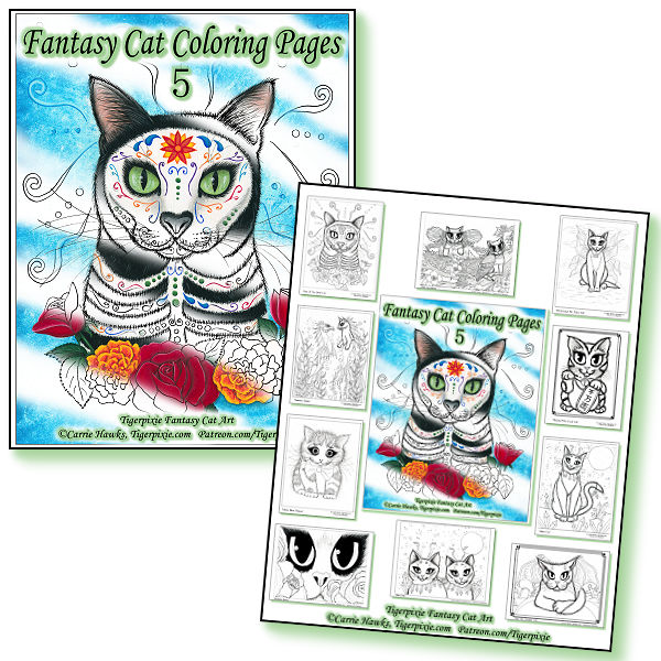 Fantasy cat coloring pages cat colouring book adult coloring day of the dead cat alein cats maneki neko cat fantasy cat art