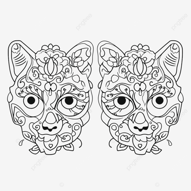 Cat sugar skulls the day of the dead coloring book design element for poster postcard banner sugar skull mexican skull skull illustration png transparent image and clipart for free download