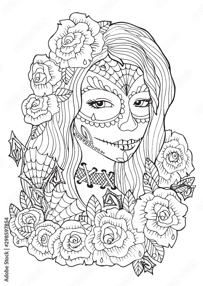 Day of the dead coloring pages for adults vector