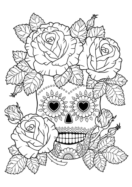 Premium vector day of the dead zentangle sugar skull vector adult coloring book