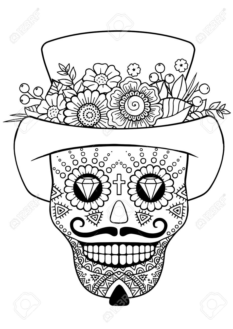 Day of the dead sugar skull vector adult coloring book royalty free svg cliparts vectors and stock illustration image