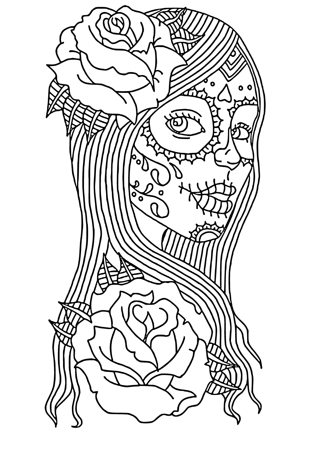 Free printable day of the dead rose coloring page for adults and kids