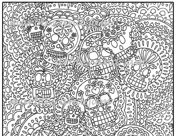 Day of the dead sugar skull printable adult coloring page dia de los muertos adult coloring page