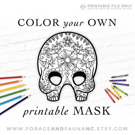 Coloring fun day of the dead printable mask activity mexican sugar skull mask halloween mask dãa de los muertos all souls day mask skull