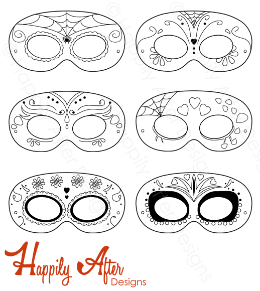 Day of the dead printable coloring masks â happily after designs