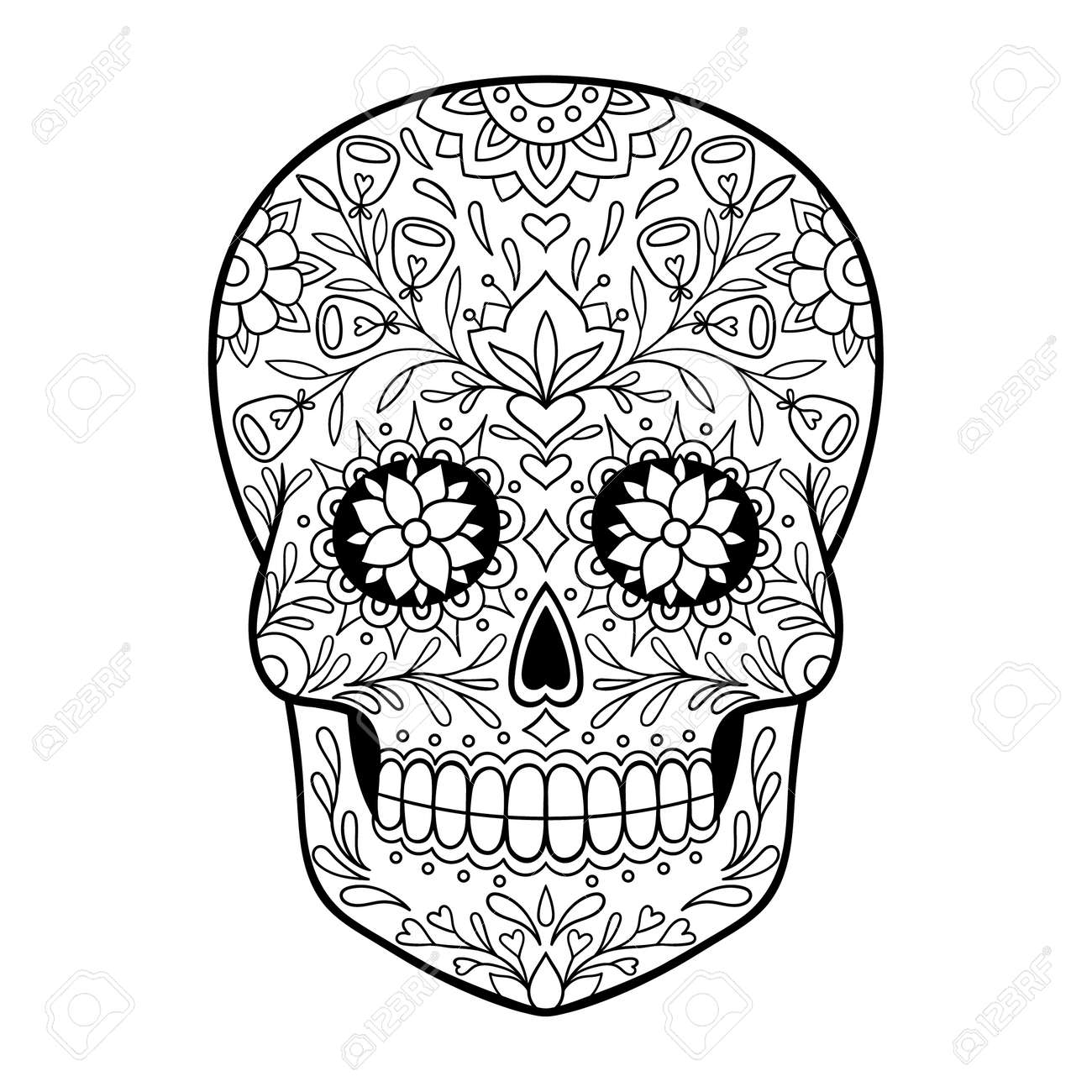 Day of the dead sugar skull tattoo mexican skull coloring page royalty free svg cliparts vectors and stock illustration image