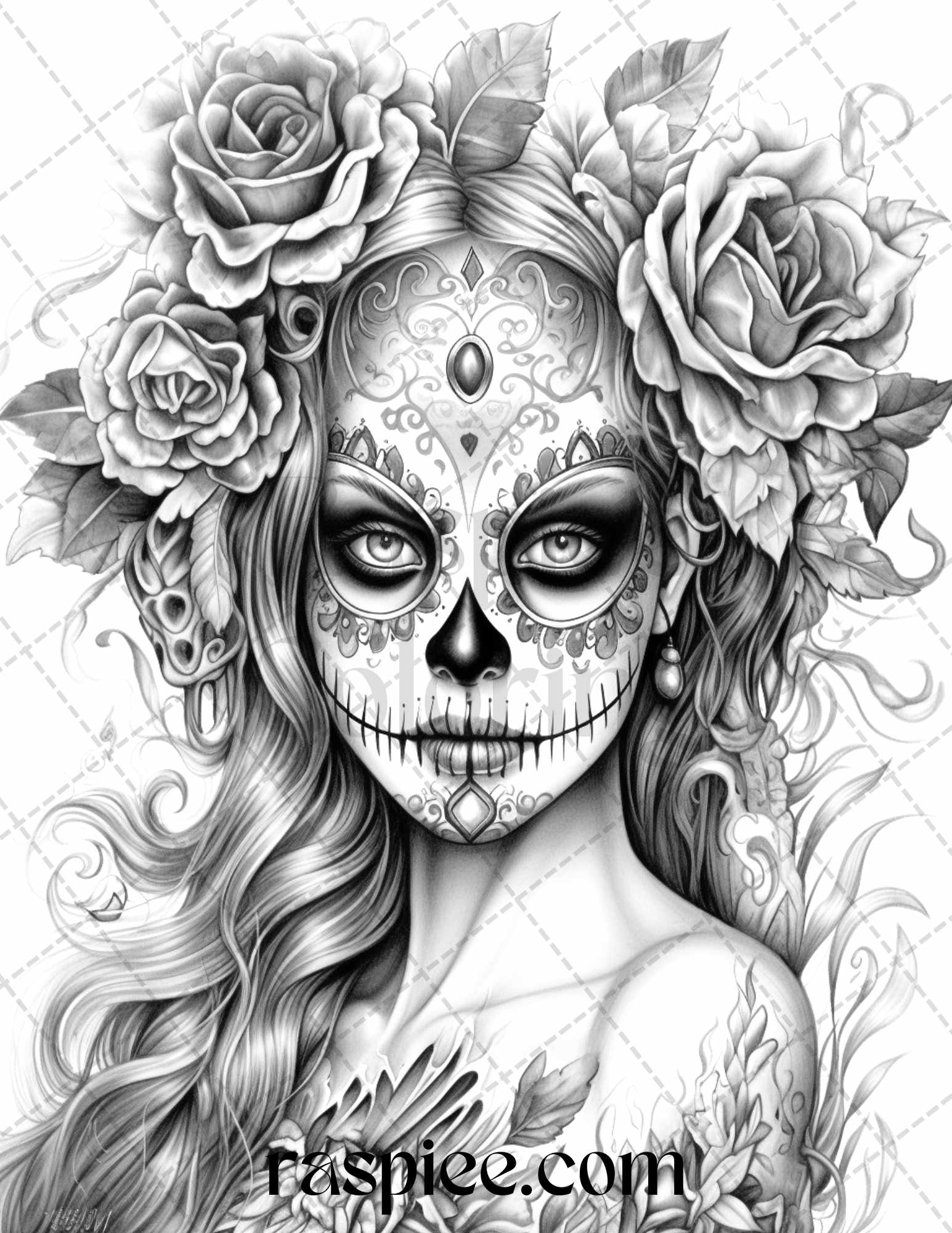 Day of the dead grayscale coloring pages printable for adults pdf â coloring