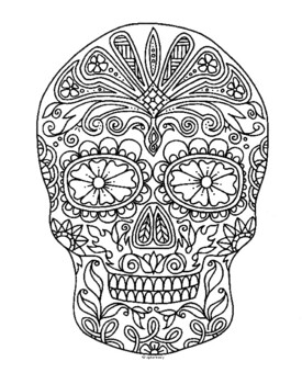 Day of the dead skull dãa de muertos zentangle coloring page tpt